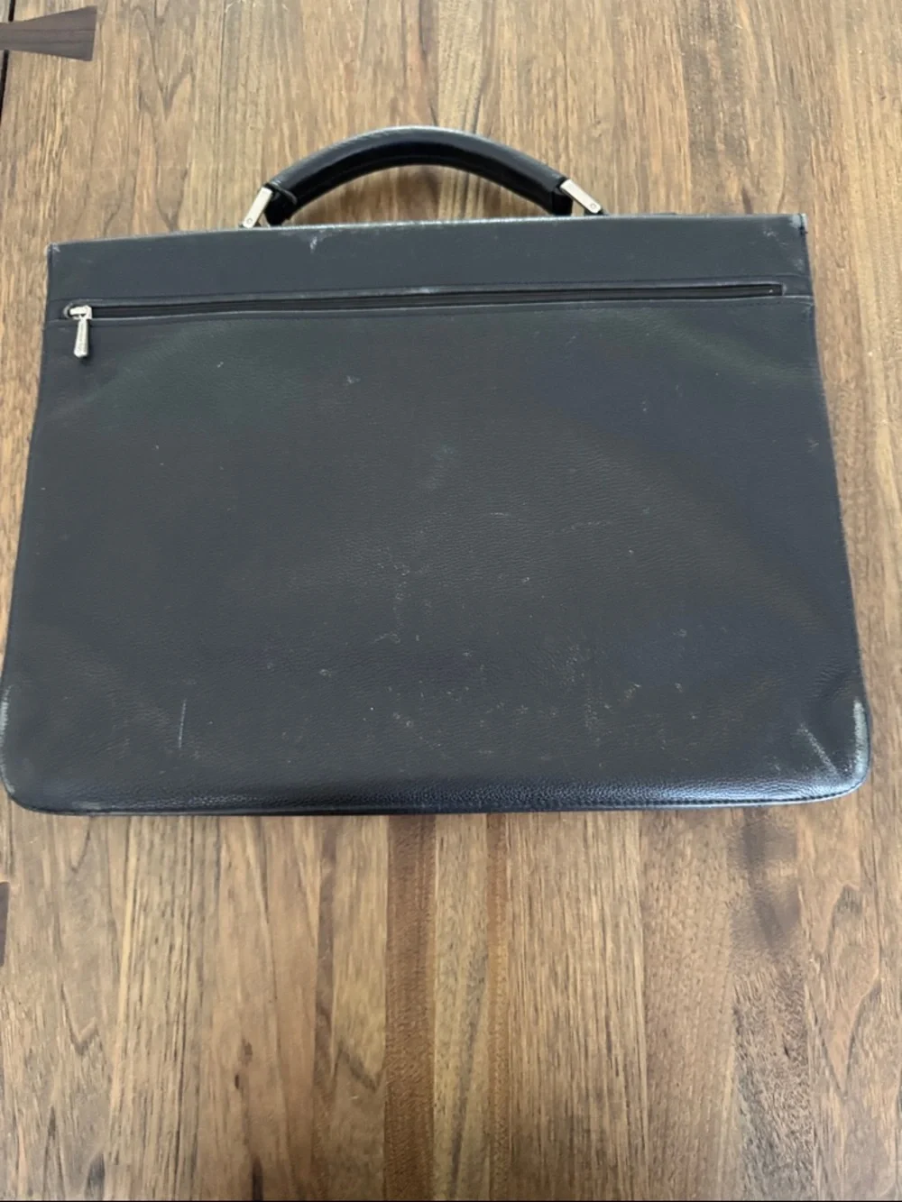 Longchamp Black Leather Briefcase with Silver Lock